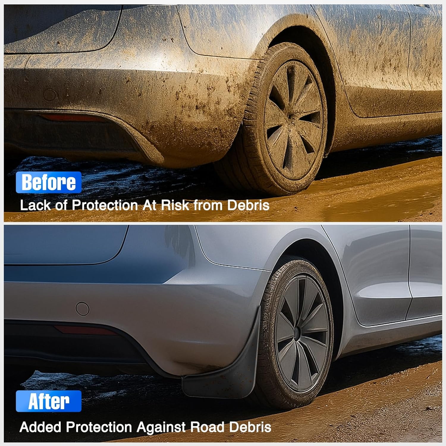Nilight Mud Flaps for Tesla Model 3 Highland 2024 2025, No Drilling Precision Fit Exterior Accessories Heavy-Duty Splash Guards Protection, Front & Rear Set