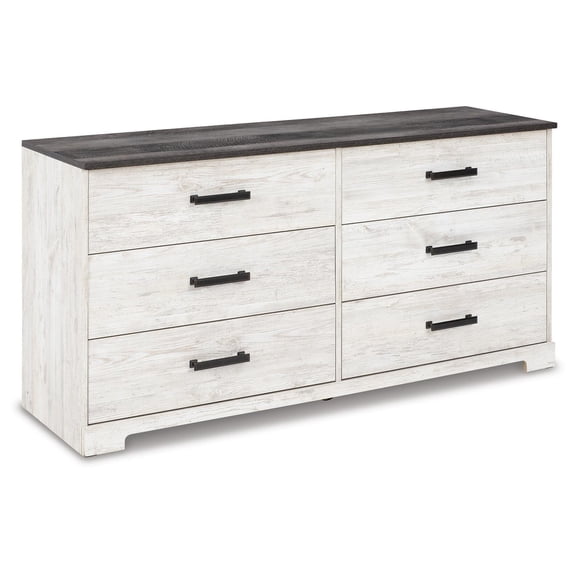 Signature Design by Ashley Shawburn Six Drawer Dresser, Two-Tone Whitewash and Rustic Gray, Modern Farmhouse