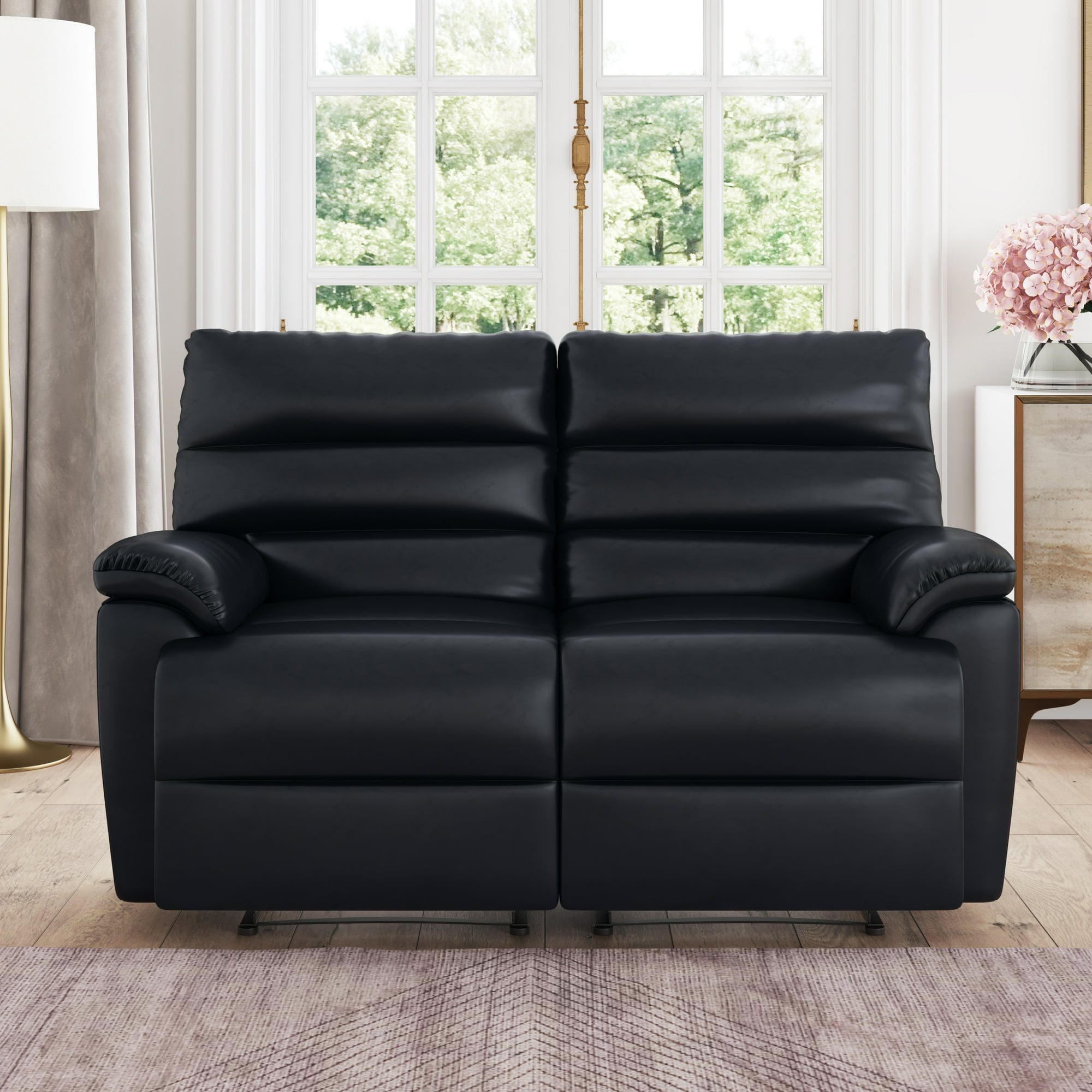 Relax-A-Lounger Bristol Recliner Loveseat, Black Faux Leather