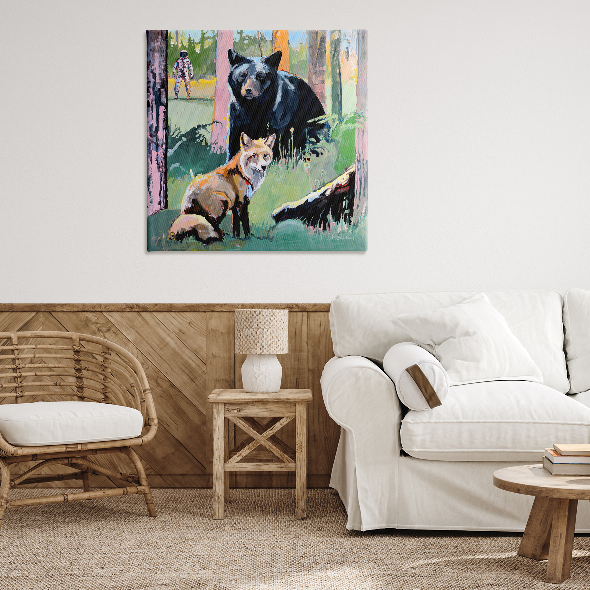 Forest Animals in Deep Space Canvas Wall Art, design by Adam Swanson