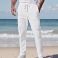 thumbnail image 4 of CLOISE Cargo Pants for Men with Pockets Big and Tall Drawstring Mid Waist Straight Leg Long Pants Elastic Waist Solid Baggy Vacation Outfits White XL, 4 of 6