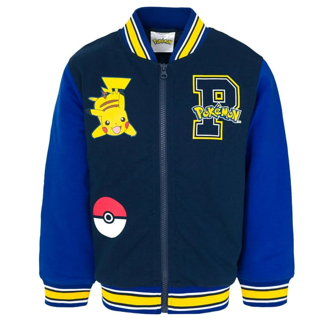 Chaqueta bomber Pokémon Pikachu para niños de 10 a 12 años, color azul marino