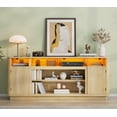 thumbnail image 4 of ANPOO 71" Fluted TV Stand for 75/80" TVs with LED Light and Power Outlet, Modern Entertainment Center with 2 Storage Cabinets & 6 Open Shelves, Wooden Media Console TV Stand for Living Room,Natural, 4 of 9