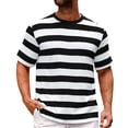 thumbnail image 3 of T-Shirt Décontracté à Rayures pour Hommes, Col Rond, Manches Courtes, Ajusté, Tissu Doux, Été, Plage et Rue, Noir, P, 3 of 4
