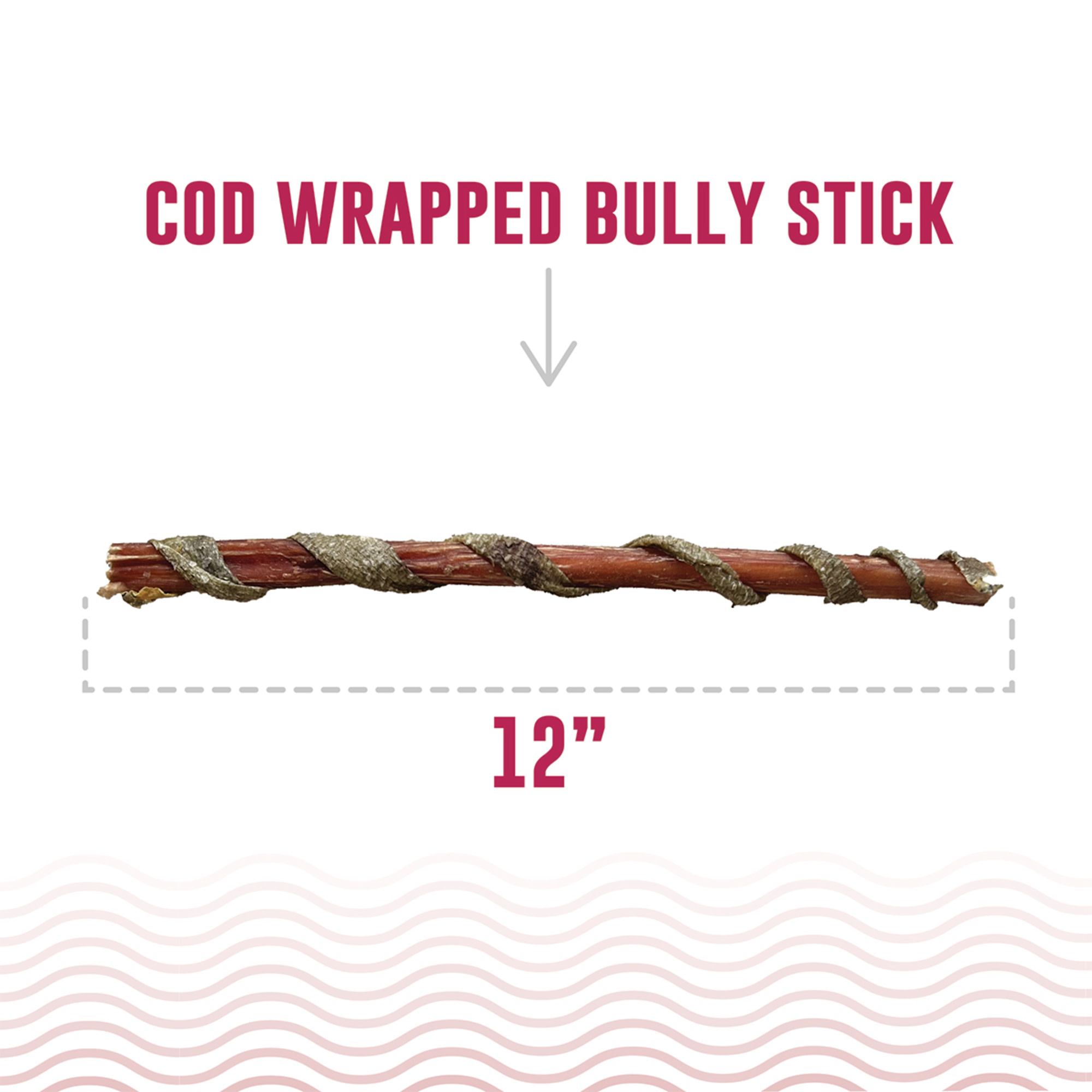 Icelandic+ Fish Sticks - Bully Stick Wrapped In Cod Skin - 3 Pack, 12" - Dog Treats, 2 Ingredient Chews, Hand-Wrapped Wild-Caught Fish, Pet Snacks