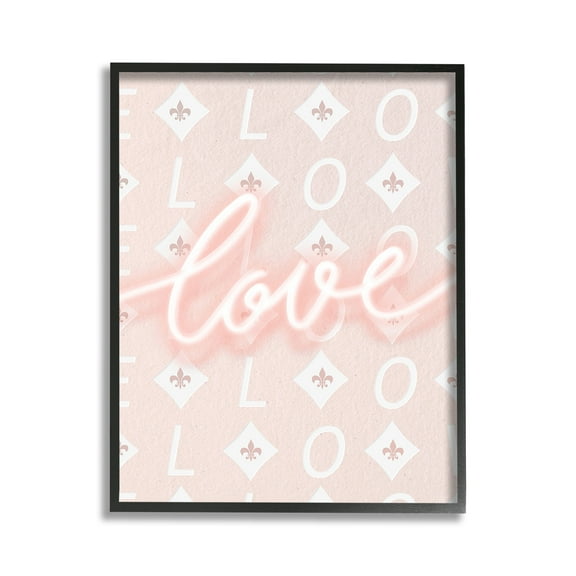 Stupell Industries Pastel Love on Pattern Typography Painting Black Framed Art Print Wall Art, 11 x 14