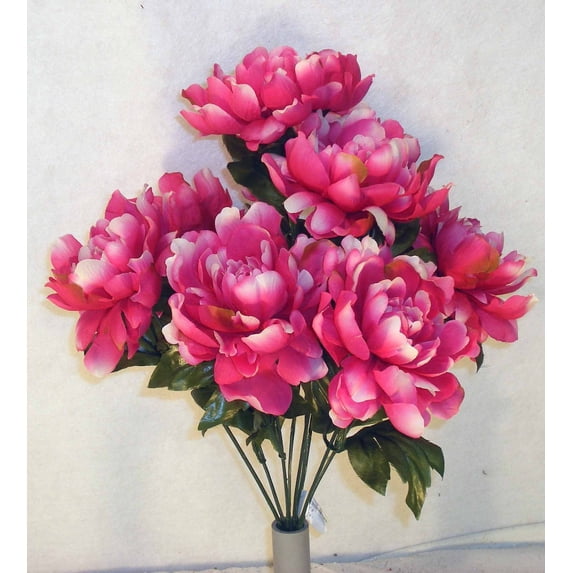 1 Pc, 18 Inch Tall Hot Pink Silk Peony Bush 9 Bright Blooms Great For Brightly Colored Weddings, Bridal & Baby Showers
