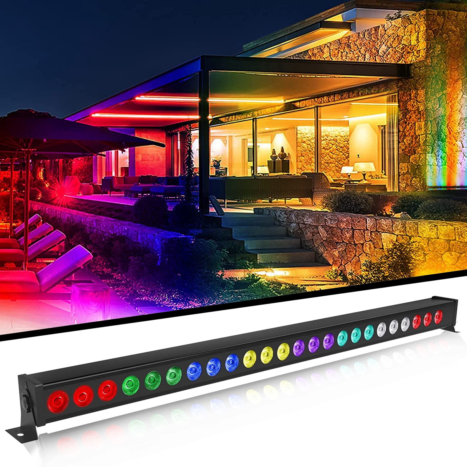 JAJALUYA 2-Pack Rectangular RGB 24 LED Wall Washer Light Bar with Remote for Stage Party
