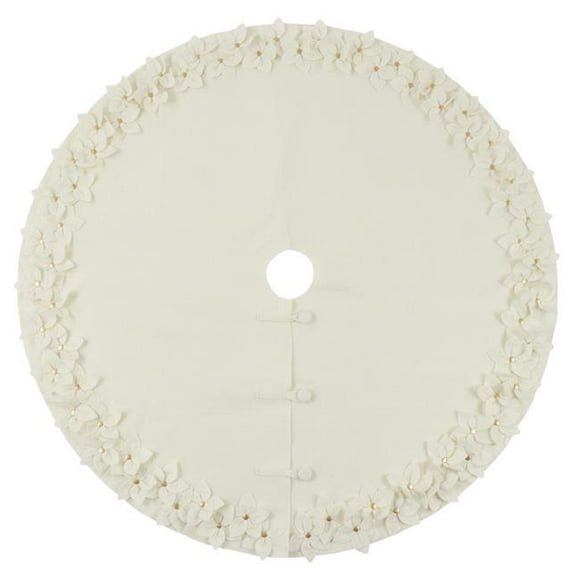53 in. Round Felt Flower Design Christmas Tree Skirt, White