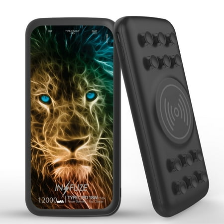 

INFUZE Qi Wireless Portable Charger for Samsung Galaxy A12 External Battery (12000 mAh 18W Power Delivery USB-C/USB-A 3.0 Ports Suction Cups) with Touch Tool - Abstract Lion