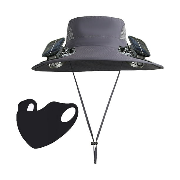 Sombrero de pesca con ventilador solar ancho para exteriores, sombrero para hombre con ventilador solar, sombreros de pesca con ventilador solar ajustable de 3 velocidades.