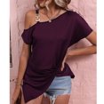 thumbnail image 2 of Mujer Solo Hombro Frío Dobladillo Superior Plisado Color Puro Ajuste Suelto Verano Casual Camiseta Fucsia L, 2 of 6