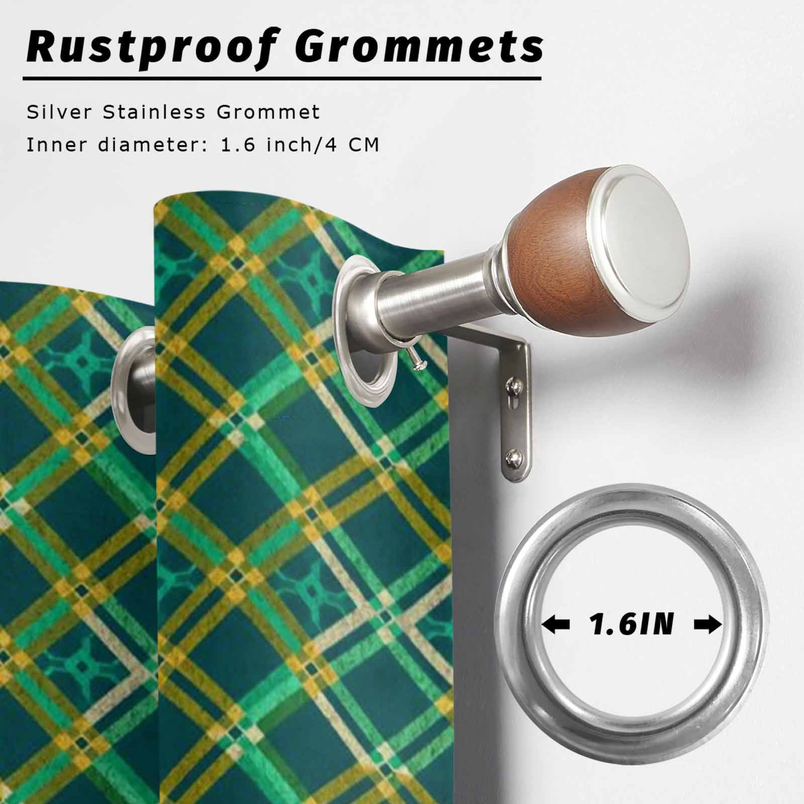 Outdoor Curtains for Patio Waterproof, Vintage Green Check Windproof Pravicy Outside Porch Blackout Curtain, Geometric Tartan Plaid Ethnic Sun Blocking Grommets Curtains for Cabana 2 Panels 54"x95"