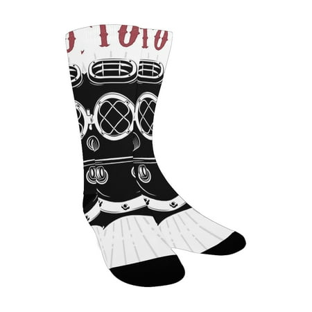 

Octopus An Octopus with Two Tridents and Diver Helmet Pattern Born to Dive Print Black and White Custom Socks for Women
