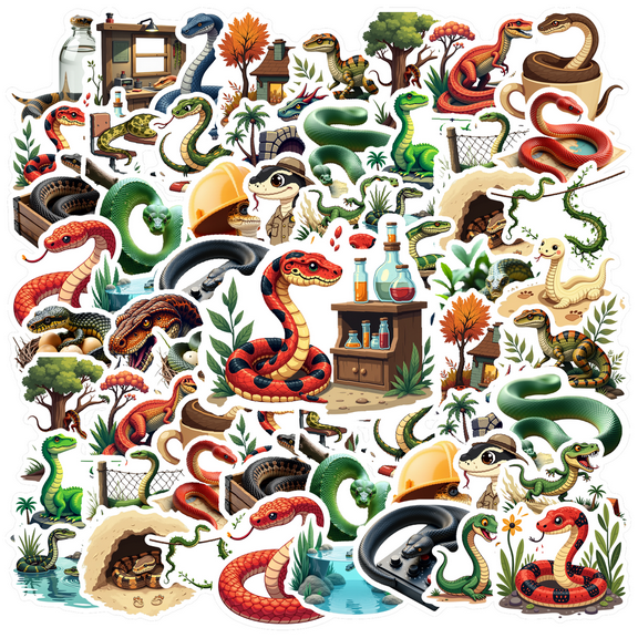 cartoon Snake Theme Stickers, Waterproof Snake Theme Sticker for Water Bottle Laptop Phone Cases Planner Skateboard Luggage Helmet Party Favor Decor, Ideal for Adults Teens Teacher Rewards