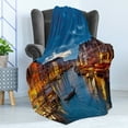 thumbnail image 4 of Venice Soft Flannel Fleece Blanket, View on Grand Canal from Rialto Bridge at Dusk European Italy Scenery Print, Cozy Plush for Indoor and Outdoor Use, 60" x 80", Indigo and Yellow, by Ambesonne, 4 of 5