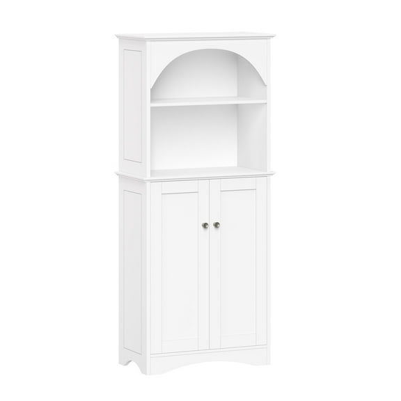 RiverRidge Two-Door Tall Kitchen Pantry Storage Cabinet with Open Shelves - White