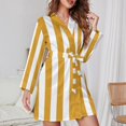thumbnail image 3 of Aesthetic Chrome Yellow And White Vertical Night Robe Long Sleeve V Neck Robe With Belt Women's Sleepwear Dresses, 3 of 9