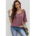 thumbnail image 2 of ABPHQTO Camiseta de punto de manga corta con cuello en V para mujer, 2 of 5