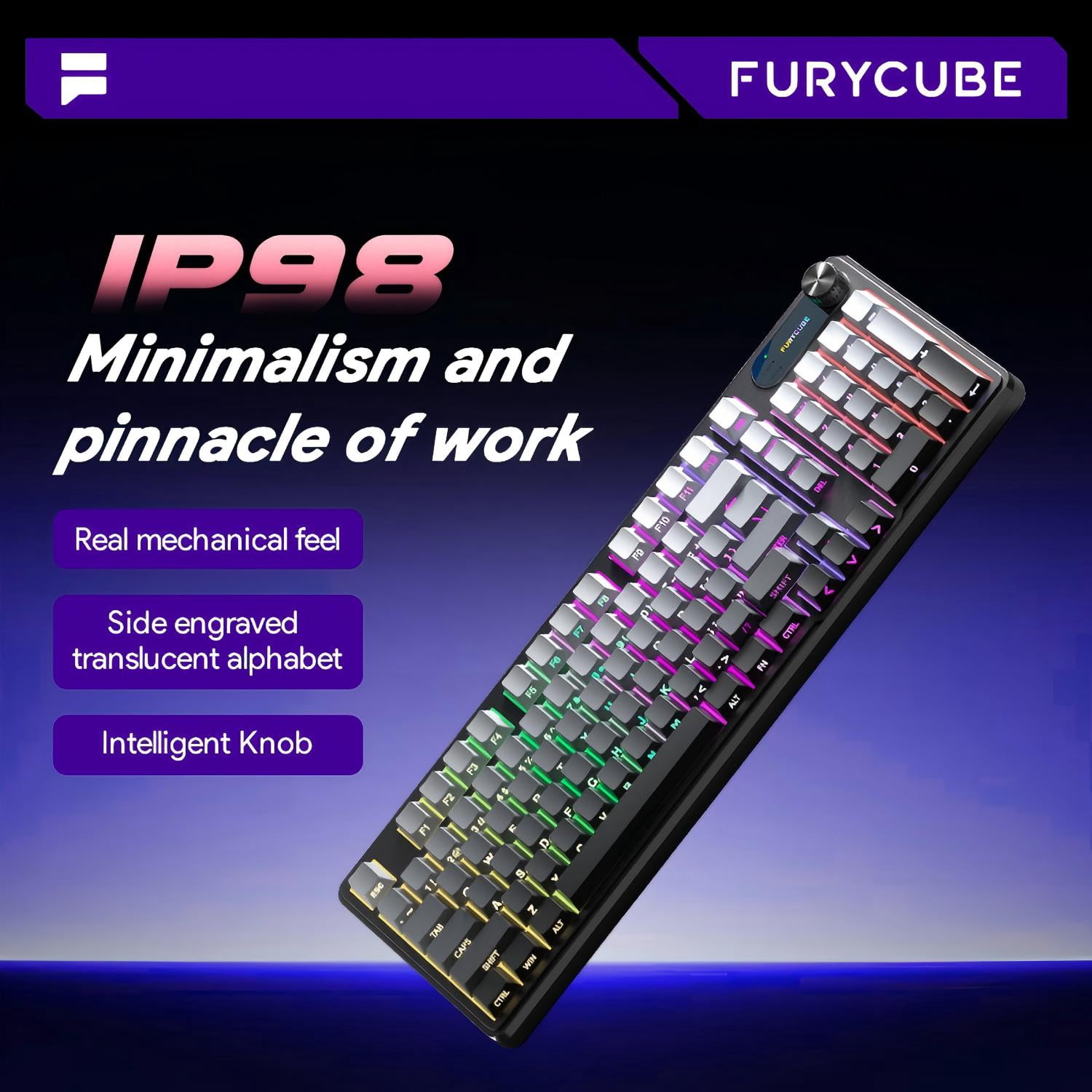 Rechale IP98 Mechanical Feel Keyboard, 98-Key Wired Gaming Keyboard, IPX8 Waterproof Side Printed PBT RGB Keycaps, 19-Key Anti-Ghosting (Black Gray)