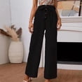 thumbnail image 2 of Pantalones de piernas anchas para mujer, pantalones de color sólido con botones en la parte delantera, informales, holgados, para vacaciones, citas, trabajo, vida diaria, negro M, 2 of 6