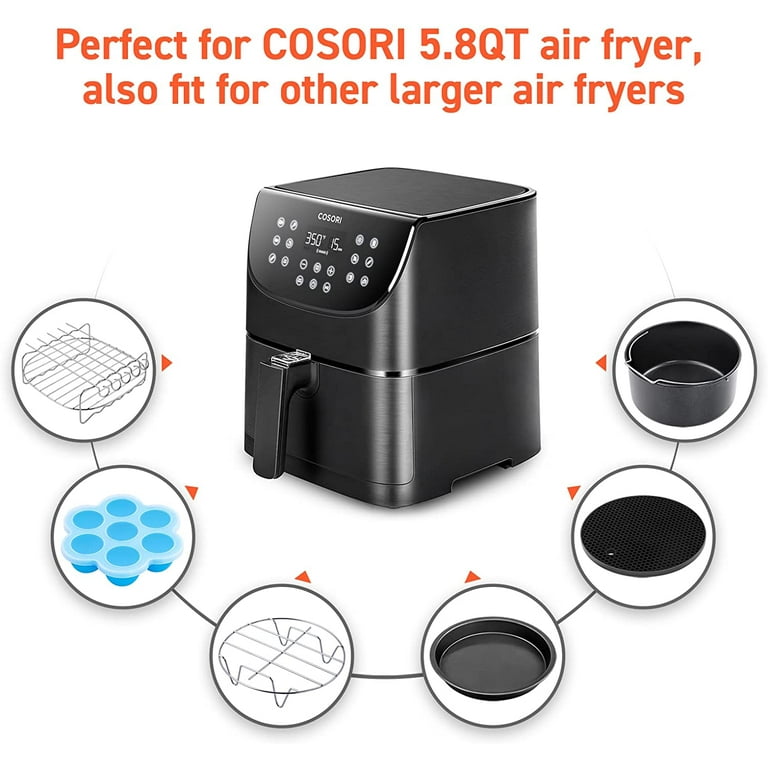 Air Fryer Accessories, 12pcs for Cosori Ninja Air Fryer, Fit All 4 qt - 6.8 qt Power Deep Air Fryer with 8 inch Cake Barrel, Pizza Pan, Cupcake Pan, S