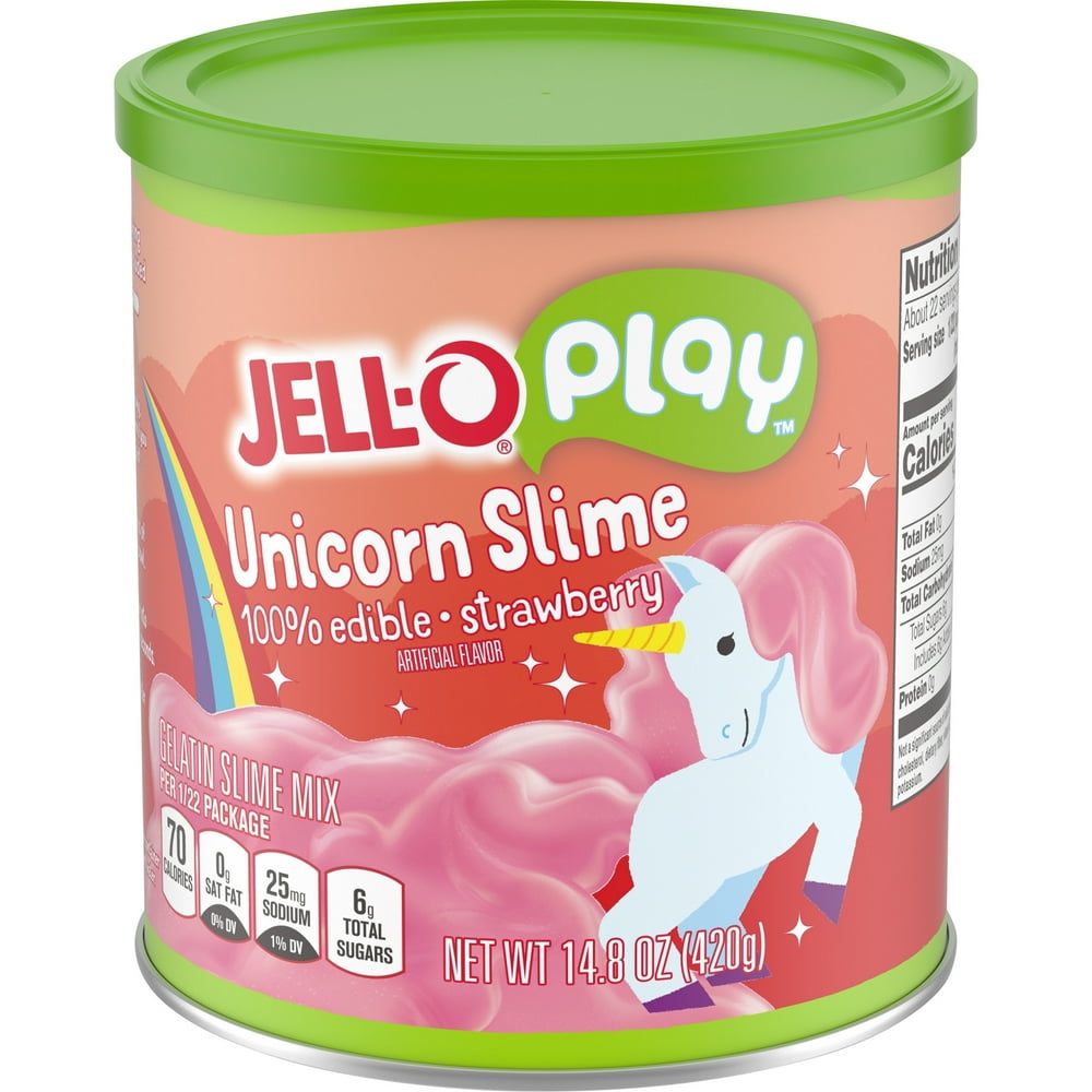 JellO Play Unicorn Slime Kit with 100 Edible Strawberry Gelatin Mix