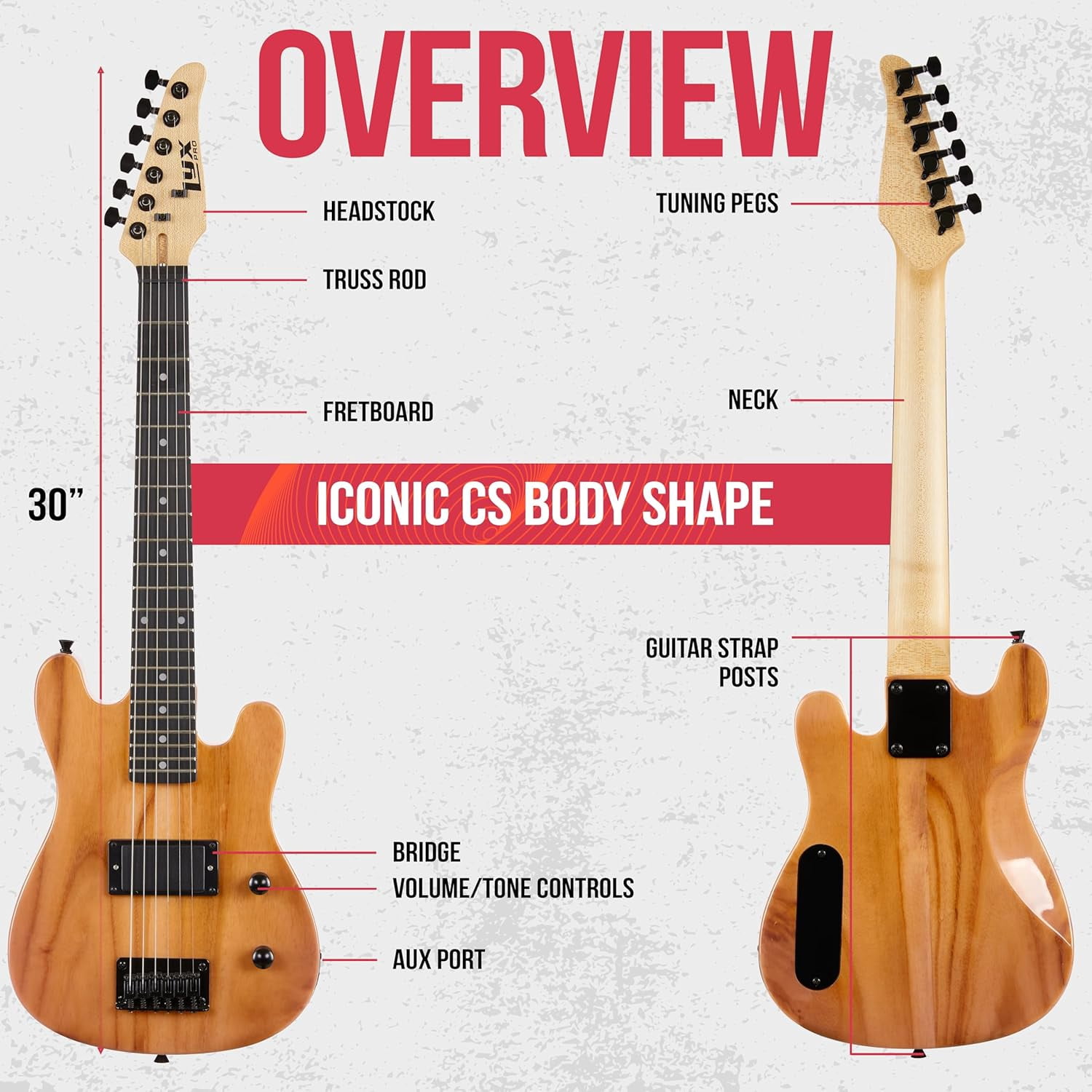 LyxPro CS 30” Beginner Electric Guitar Kit with Guitar, Amp Cable, 6 Picks & More - Natural