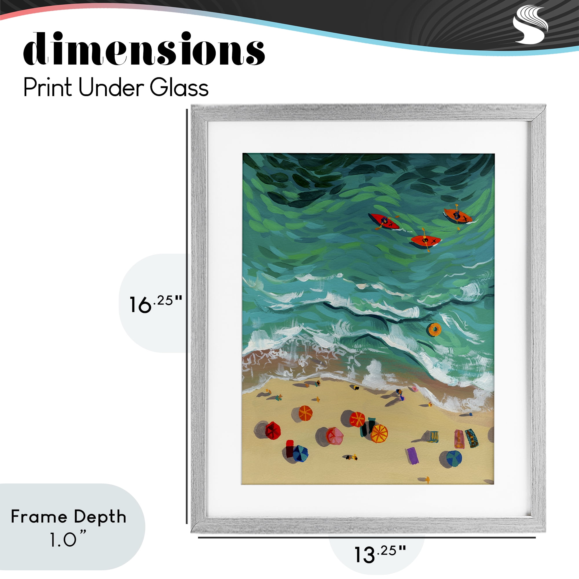 Stupell Industries Three Kayaks in Turquoise Waves Gray Framed Print Under Glass, design by Brook Page