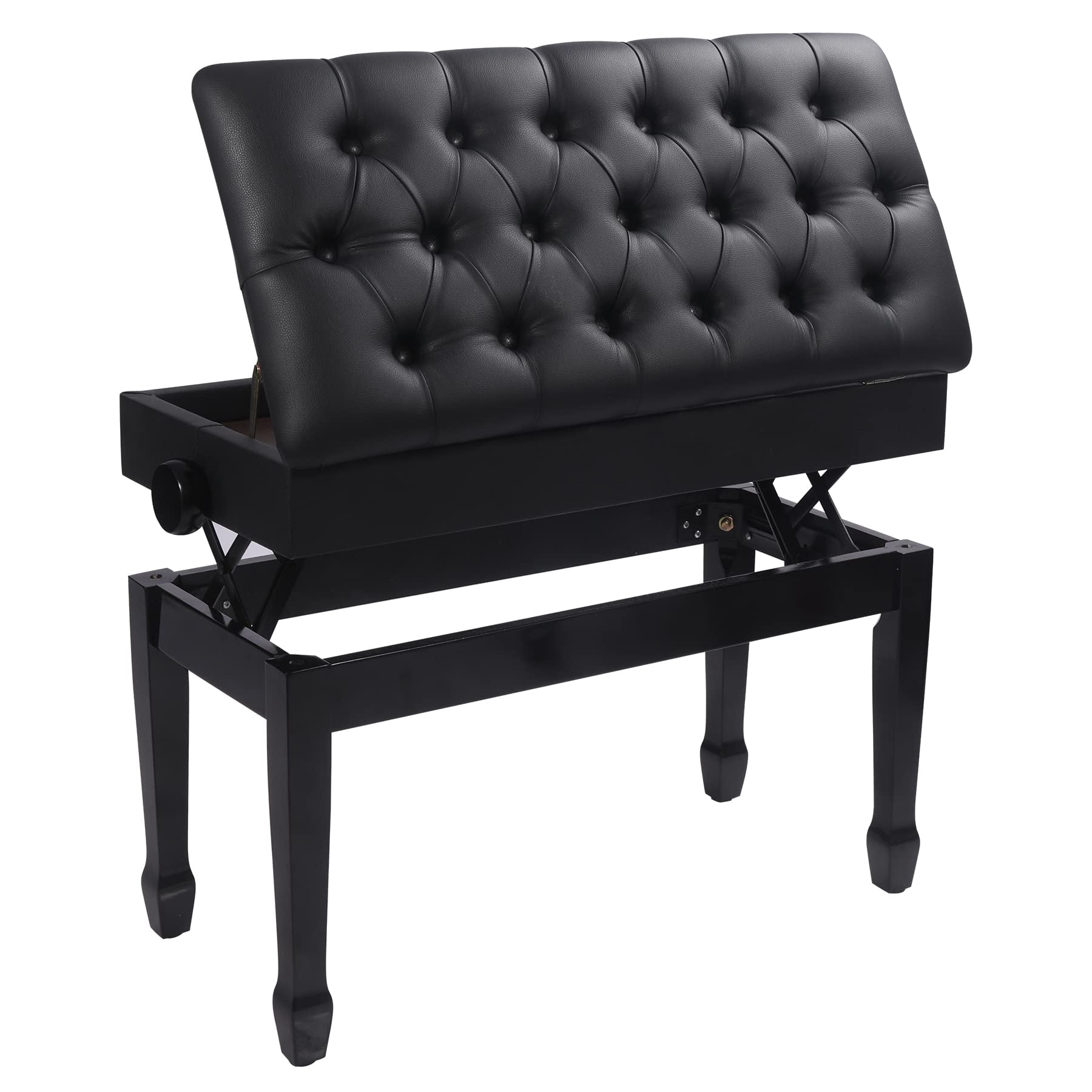 Adjustable Duet Piano Bench With Storage  Heavy Duty Double Benches Leather Cushion Black For Adults 13.8" D X 31.5" W 19.3" H