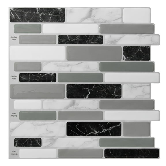 Art3d 10pcs Self Adhesive Marble Grey Wall Tile,Peel and Stick Backsplash for Kitchen, 12"X12"