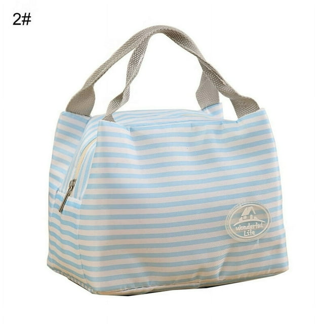 Insulated Lunch Bag Lunch Box Pouch Striped Reusable Compact Cool Thermal Insulated Lunch Tote Handbag for Student