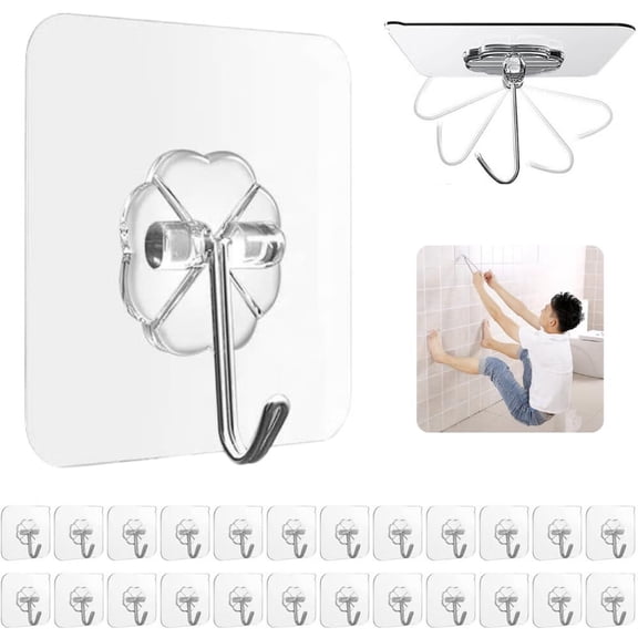 24 Pack Adhesive Hooks for Hanging - Heavy Duty,Wall Hooks for Hanging,Adhesive Wall Hook,No Damage,Waterproof,33Ib Max,for Bathroom,Kitchen,Towel,Coat,Key