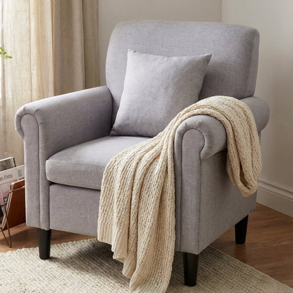 Modern Accent Chair with Removeable Cushion, Comfy Upholstered Armchair for Living Room, Bedroom, Beige