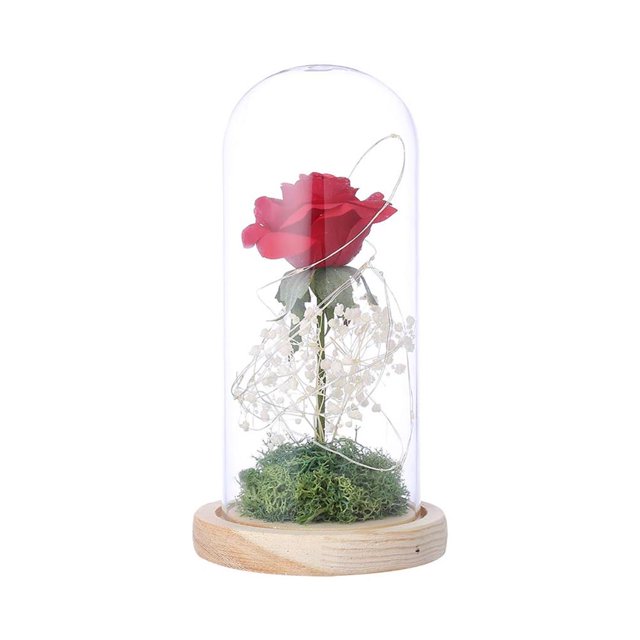 Rosa Artificial Flor Falsa Luz Led Decoración Para El Hogar En Cúpula De Vidrio Para Cumpleaños, Día De Acción De Gracias, Día De San Valentín Y Día De La Madre Inevent HA022976-00