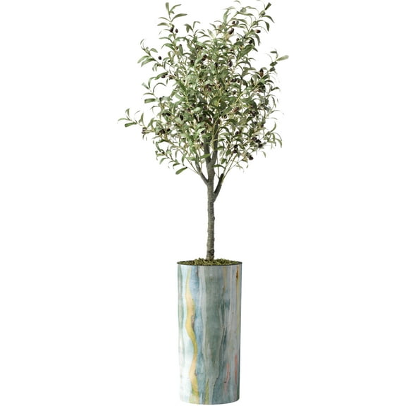 Artificial Tree in Modern Planter, Fake Olive Silk Tree for Indoor and Outdoor Home Decoration - 68" Overall Tall (Plant Pot Plus Tree)