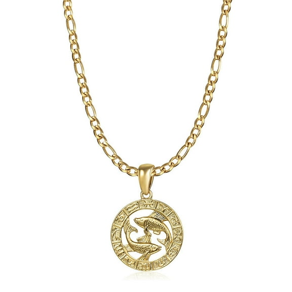 Gold Plated 12 Zodiac Sign Constellation Charm Pendant Figaro Necklace Unisex
