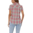 thumbnail image 3 of Camisas de cuadros para mujer INSPIRE CHIC con cuello de punta y botones, talla L, color rojo sandía y verde, 3 of 6