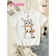 thumbnail image 1 of Stacked Cute Cats Graphic T-Shirt for Girls, Casual Cotton Crew Neck Tee with Slight Stretch, Cartoon Cat Print Summer Knit Top for Children Ages 12 and Under, 1 of 7