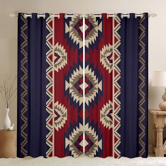 jejeloiu Vintage Geometric Rhombus Black Out Curtains,Purple Beige Red Curtains Pack of 2 (42x63 Each) For Men Women