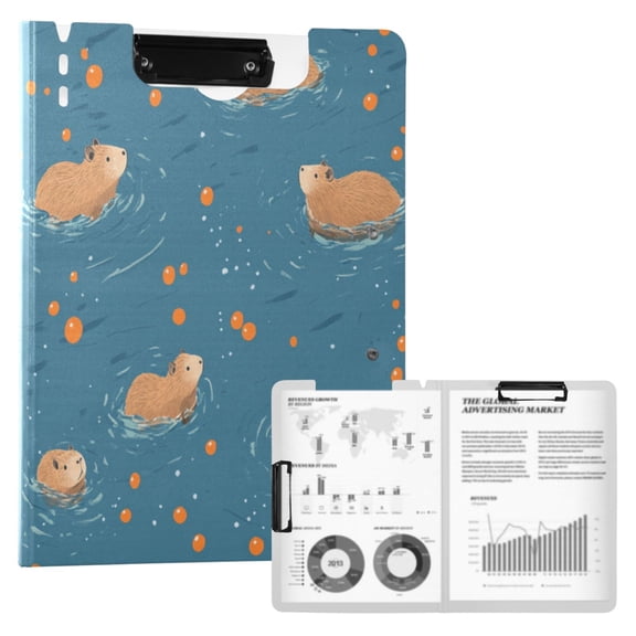 FORMRS A4 Clipboard Folder with Pen Holder Horizontal Foldable School Office Binder, Capybaras Swimming