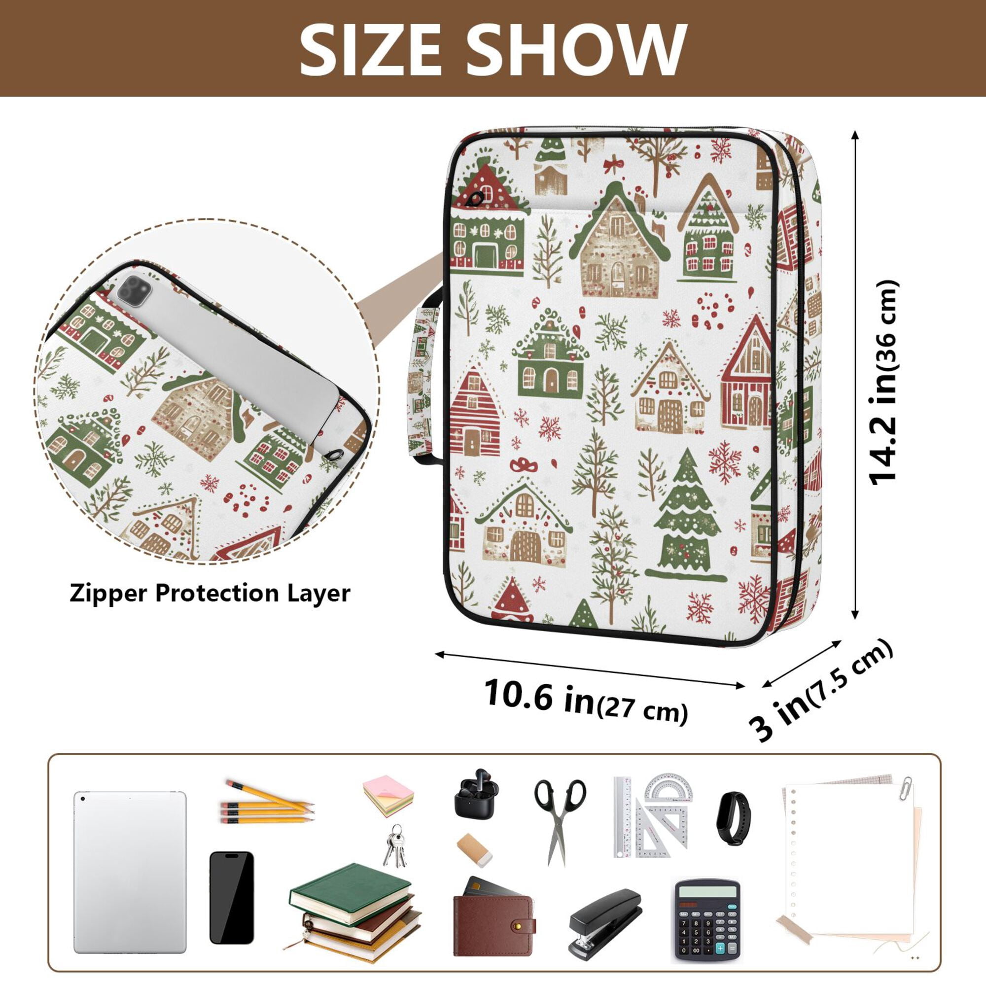 FORMRS Accordion File Folder A4 Size 7-Pocket Expanding Document Organizer Bag with 3 Ring Binder, Brown Christmas House