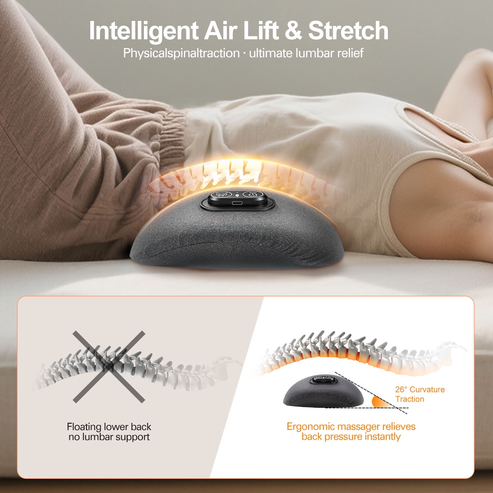 Triple Fusion Back Massager, 2026 New Triple Fusion Massager for Sciatica, with Electric Traction Lifting & Heat Compress, All-Round Support, Relieve Neck/Shoulder Discomfort