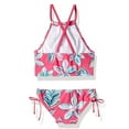 thumbnail image 2 of GYRATEDREAM 7-13Y Child Girls Halter Tankini Side Tie Bikini Bathsuit 2PCS Floral Swimsuit UPF 50+, 2 of 6