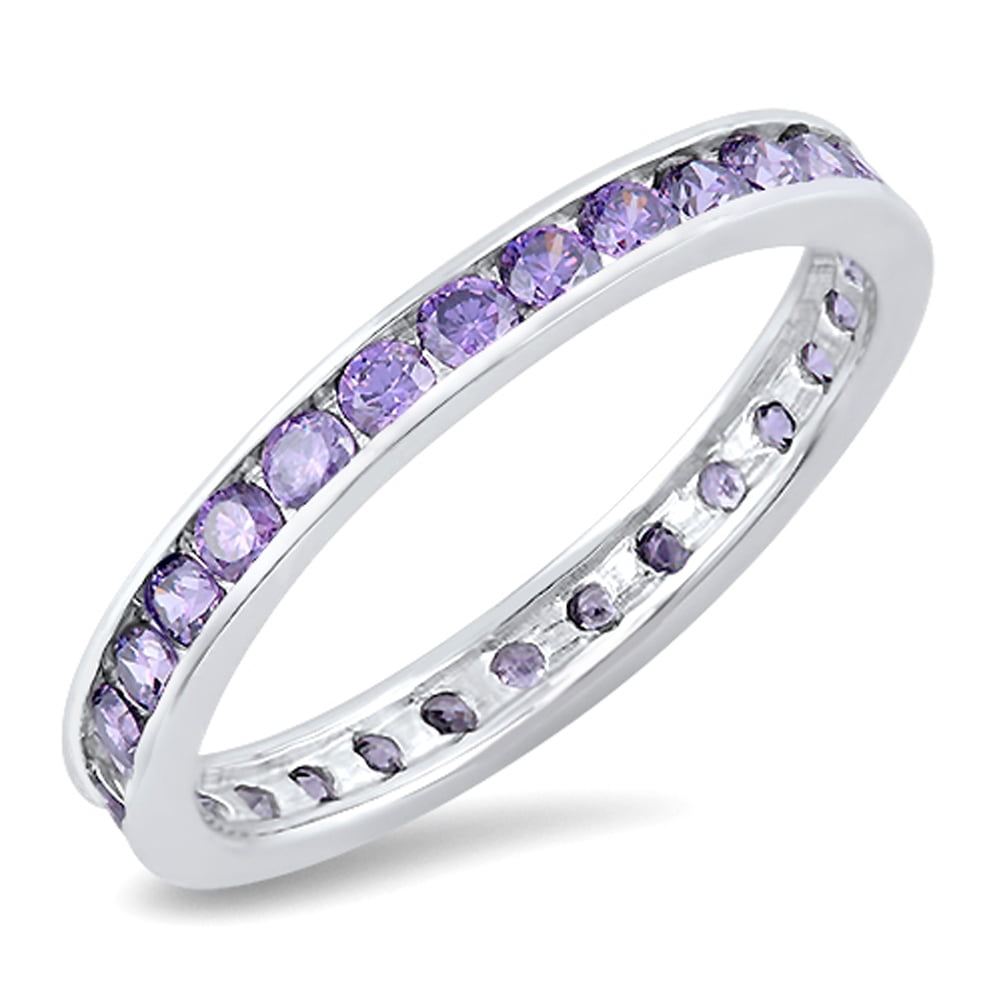 CHOOSE YOUR COLOR Simulated Amethyst Ring .925 Sterling Silver Band ...