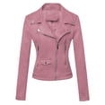 thumbnail image 3 of Women'S Faux Leather Moto Biker Short Coat Jacket Pink XL, 3 of 9