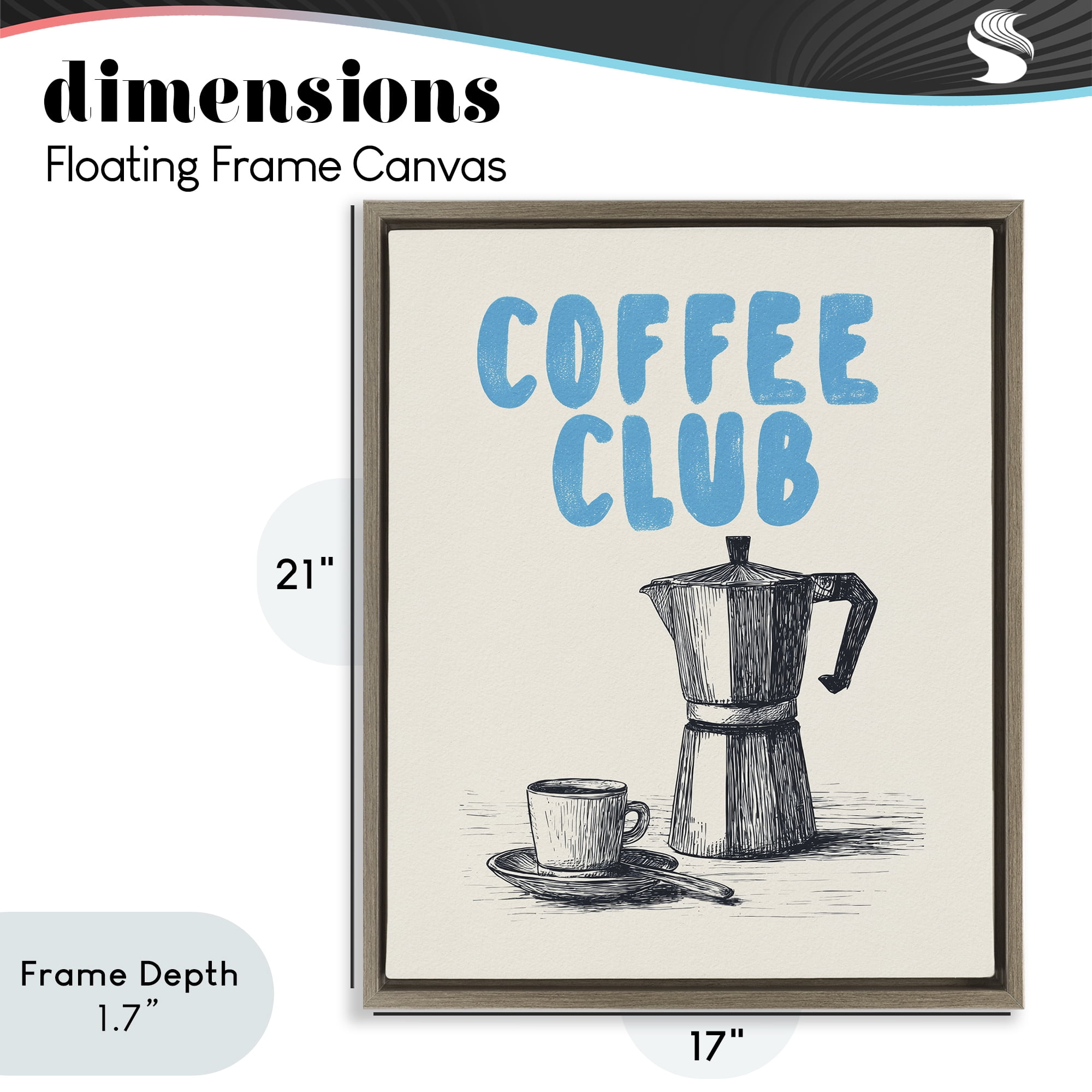 Stupell Industries Coffee Club Retro Drawing Brown Framed Floater Canvas Wall Art, design by Andreas Magnusson