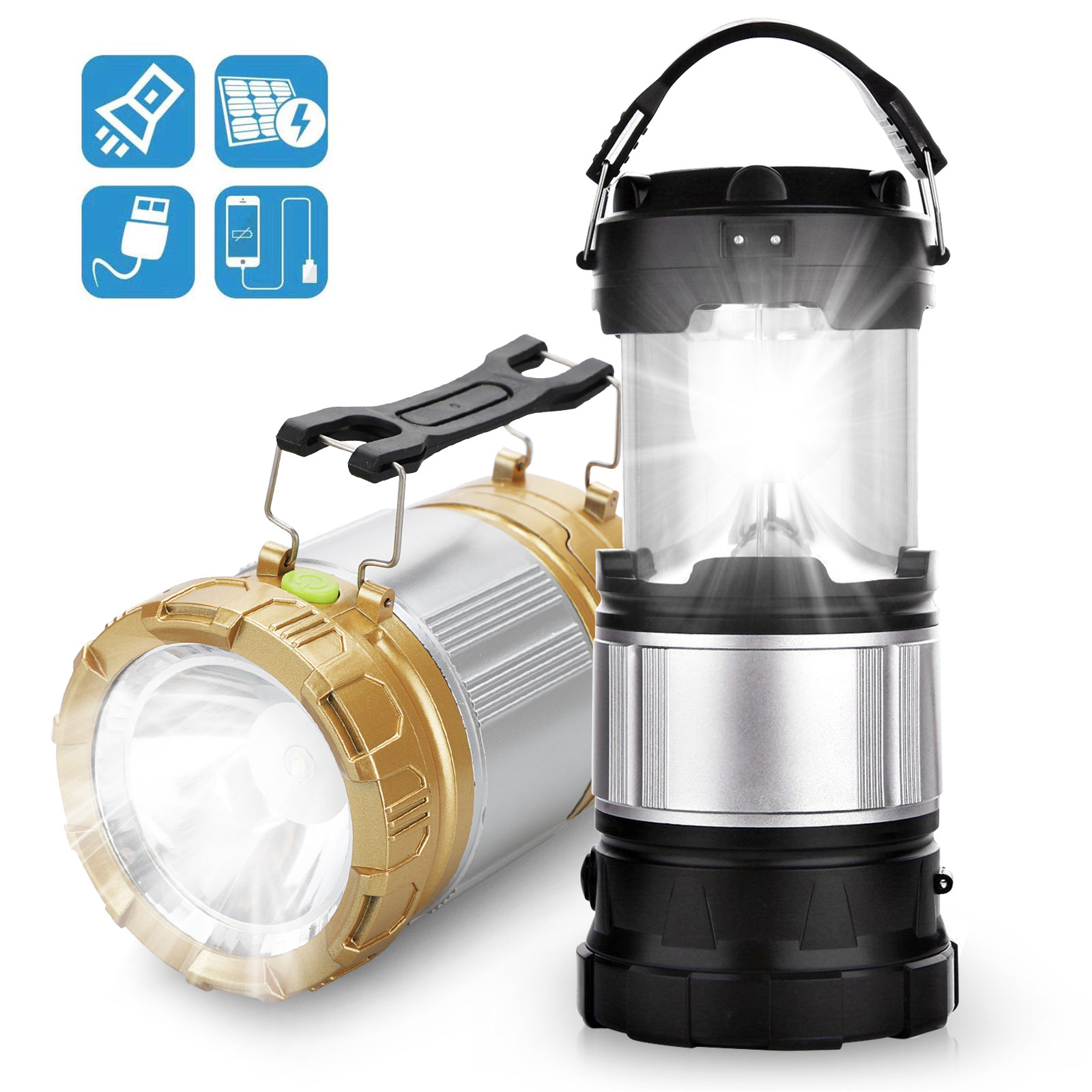 USB Rechargeable LED Camping Lantern Outdoor Light Power Bank Phone Charger Lamp