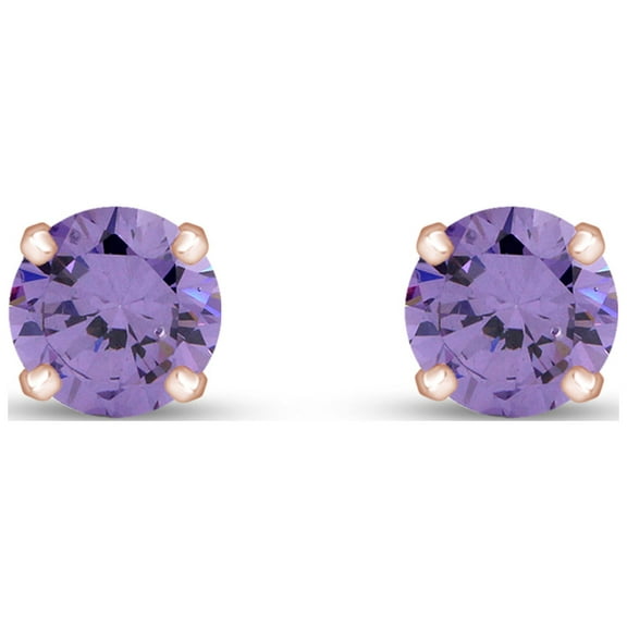 AFFY 3mm Round Cut Simulated Alexandrite Stud Earrings in 14k Rose Gold Over Sterling Silver