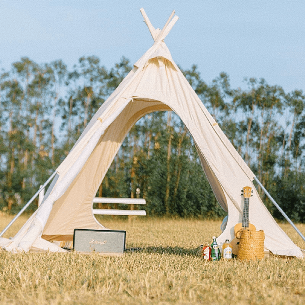 Outdoor Indian Pyramid Tent 3-4 Person Camping Tent with 300D Oxford Fabric Waterproof Luxury Glamping Tent for Family Camping & Outdoor Trips Teepee tent